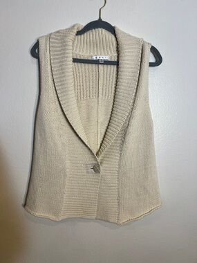 CAbi Cream Ivory Cotton Knit Shawl-Collar Sleeveless Sweater Vest L/XL